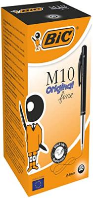 BIC  Lot de 10 Stylos bille M10 CLIC Fine Pte Fine 0,7 mm Encre Noire