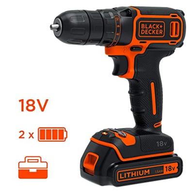 BLACK+DECK Black and Decker - Perceuse visseuse sans fil 18 V Lithium 1.5 Ah 30 Nm en coffret - BDCD18K-QW