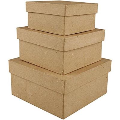  Creotime bo&icirc;tes Carr&eacute; en papier m&acirc;ch&eacute; 10-12,5-15 cm brun 3 pi&egrave;ces