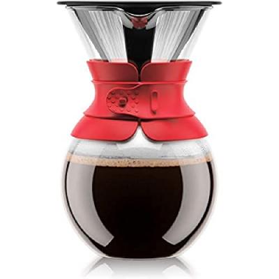BODUM Cafeti&egrave;re Manuelle  Avec Filtre Pour Over Cuir Rouge - 8 Tasses