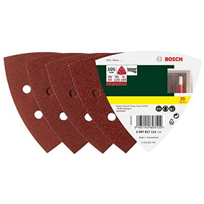 BOSCH  2607017111 Set De 25 Abrasifs Pour Ponceuse Delta 105 Mm Grains 60/120/180