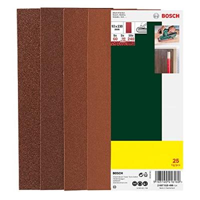 BOSCH  Set de 25 feuilles abrasives pour ponceuse vibrante, grain 60, 80, 120, 240 - 2607019498
