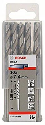 BOSCH Forets &agrave; m&eacute;taux HSSG standard, DIN 338 7,4 x 69 x 109 mm 10pc