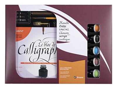 BRAUSE  - Coffret de calligraphie 5 Encres/4 plumes + Bloc