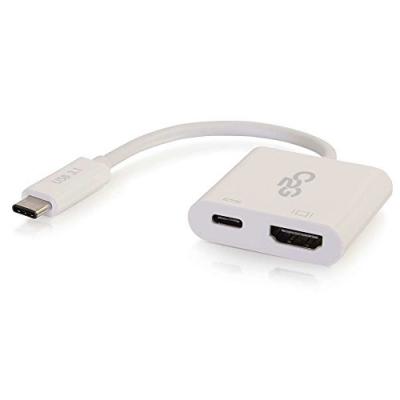 C2G  Adaptateur de Charge USB-C m&acirc;le vers HDMI Femelle et USB-C Femelle Blanc
