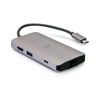 C2G  Mini station d'accueil USB-C 8 en 1 avec HDMI, 2 USB-A, Ethernet, lecteur de carte SD et USB-C, alimentation &eacute;lectrique jusqu'&agrave; 100 W - 4K 30 Hz - Neuf