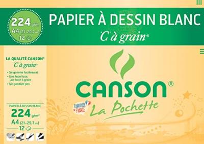 CANSON  Pochette De 12 Papier &Agrave; Dessin "C" &Agrave; Grain A4 224 G/M2