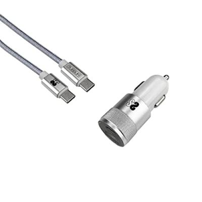 SUBBLIM  cargador de coche 2xusb + cable usb-c plata