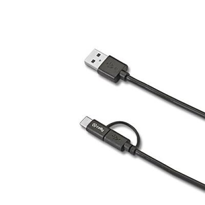 CELLY C&acirc;ble de donn&eacute;es 2 en 1 micro-USB + connecteur USB-C 100 cm noir