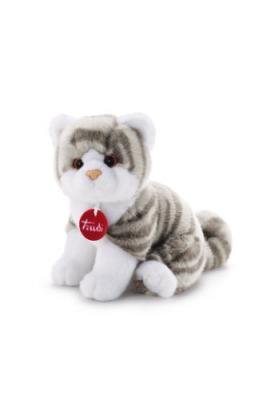 TRUDI , Peluche R&eacute;aliste, Toute Douce, Chat Blanc/Gris Brad S, TUD20851