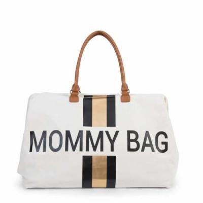 CHILDHOME  Sac &agrave; langer mommy bag large toile beige rayures noir/dor&eacute;