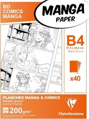 CLAIREFONTAINE Bloc Dessin - B4 27,5 X 37,4 Cm - Bd Comics Manga - Papier Layout - 