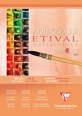 CLAIREFONTAINE Bloc de papier Etival A3 grain fin 300g/m&sup2; 10 feuilles