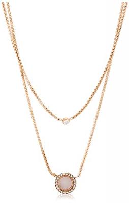 FOSSIL Collier double rang pendentifs pierre et strass Jaune 