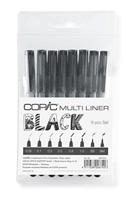 COPIC Marqueur calibr&eacute; multiliner manga  noir 8 pi&egrave;ces - 