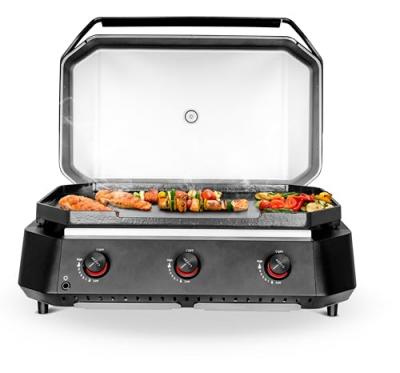 COZZE Plancha Gaz avec couvercle et 3 br&ucirc;leurs 94 x 57 x 31 cm - Noir