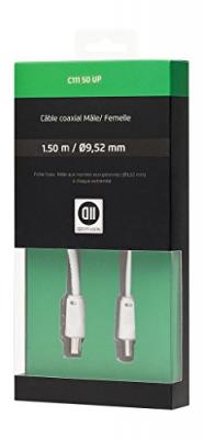 DIFFUSION C ble Coaxial m le/femelle 9.52 mm +adaptateur m le/m le 1.50 m,Blanc