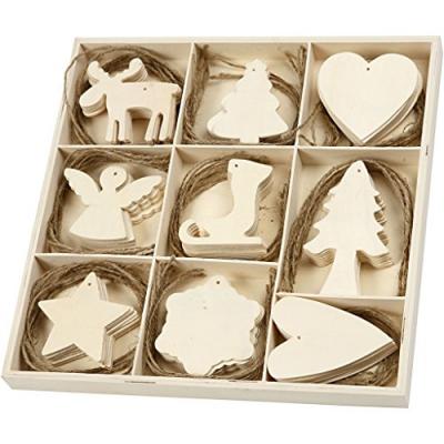 CREAVEA CC Hobby D&eacute;coration en bois - assortiment, No&euml;l, dim. 7-8 cm, &eacute;p. 3 m