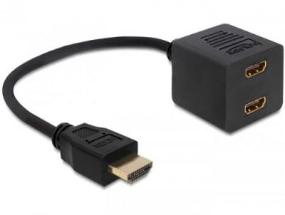 DELOCK  Adaptateur prise m&acirc;le HDMI 1,4 vers 2 prises femelles HDMI 1,4
