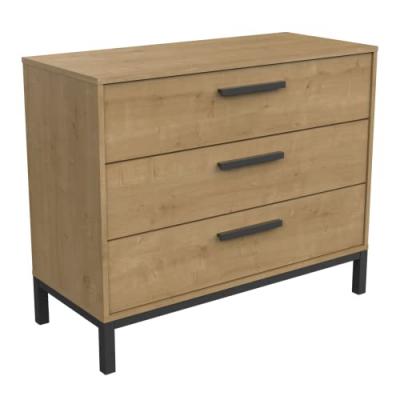 Commode 3 tiroirs d&eacute;cor ch&ecirc;ne et noir mat - L90,7 cm