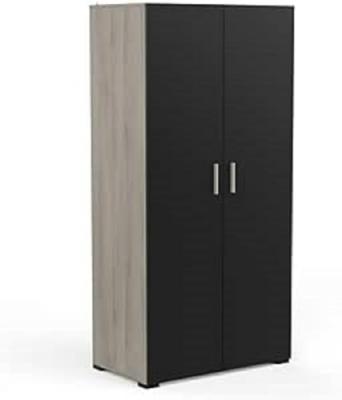 Armoire 2 portes penderie + ling&egrave;re Izzy noir et bois - Naturel -