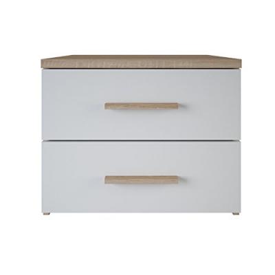 Chevet 2 tiroirs SELENA coloris ch&ecirc;ne bross&eacute; et blanc