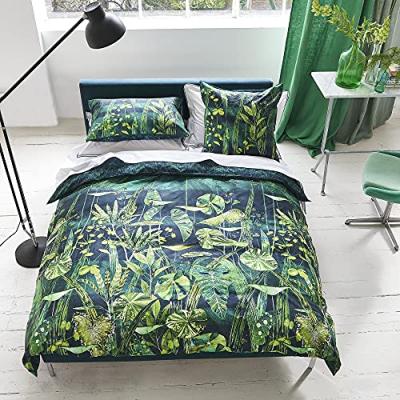 DESIGNERS GUILD Housse de couette imprim&eacute;e ARJUNA LEAF Viridian en satin de coton