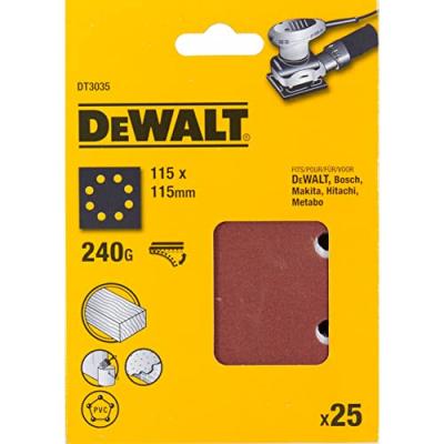 DEWALT  DT3035-QZ - 1/4lame gr&egrave; 115x115mm perfor&eacute; perle 240 8 trou circulaire (25 ud)