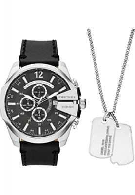 DIESEL Coffret  MEGA CHIEF Montre Homme en Cuir Noir et Collier 235249