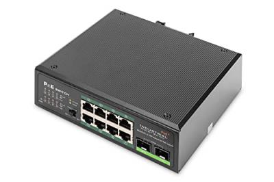 DIGITUS  Commutateur industriel Gigabit PoE+ 8 ports avec 2 ports de liaison montante SFP