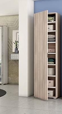 Dmora Armoire polyvalente Fiordaliso, Armoire lin&eacute;aire avec 1 porte et 7 &eacute;tag&egrave;res, Colonne d'entr&eacute;e ou de salle de bain, Range - chaussures moderne,