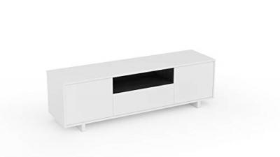DMORA Meuble TV 3 portes effet bois blanc brillant et gris cendr&eacute;