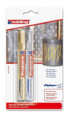 EDDING  750 4-750-2-1-53-54 Marqueur peinture or, argent 2 mm, 3 mm, 4 mm