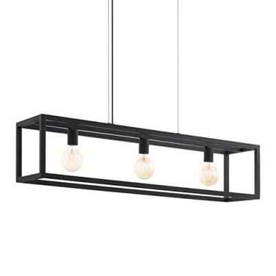 EGLO Elswick Plafonnier Suspendu &Agrave; 3 Lampes, Barre Droite, Noir