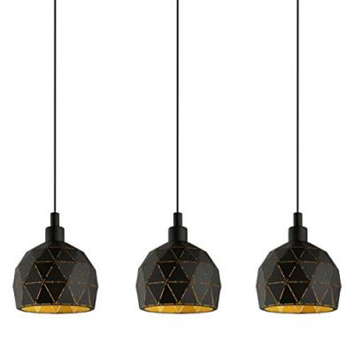 EGLO Roccaforte Plafonnier Suspendu &Agrave; 3 Lampes &Agrave; Barre Droite Noir, Or
