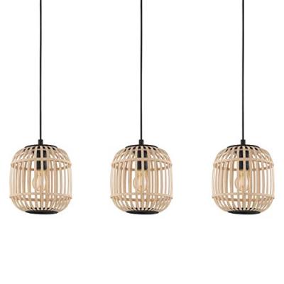EGLO Suspension 3x e27 m&eacute;tal noir & bois  Hanoi