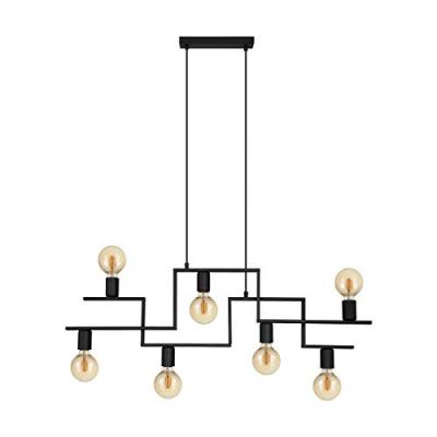 EGLO Fembard plafonnier suspendu &agrave; 7 lampes, barre droite, noir