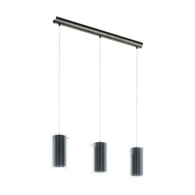 EGLO Pinto plafonnier suspendu &agrave; 3 lampes, barre droite, nickel satin&eacute;