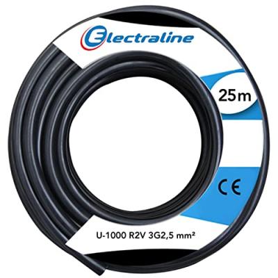 ELECTRALINE  20218288D Couronne U-1000 R2V 3x2,5mm&sup2;, 25 m&egrave;tres, Noir