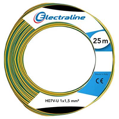ELECTRALINE  60101018C Couronne de C&acirc;ble H07 V-U 1X1,5 25M, Vert/Jaune
