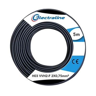 ELECTRALINE  60113023D Couronne de C&acirc;ble H03 VVH2-F 2X0,75 5M, Noir
