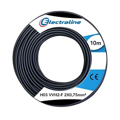 ELECTRALINE  60113025D Couronne de C&acirc;ble H03 VVH2-F 2X0,75 10M, Noir