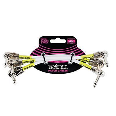 ERNIE BALL  6052 - 3 c&acirc;bles patchs coud&eacute;s fins blancs - 15cm