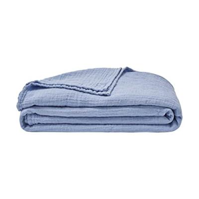 ESSIX  Couvre lit uni en Gaze de Coton, Jazzy, 260x240cm, Bleu