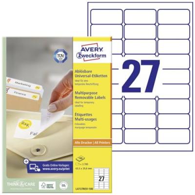 AVERY ZWECKFORM  Etiquette universelle, 63,5 x 29,6 mm, blanc