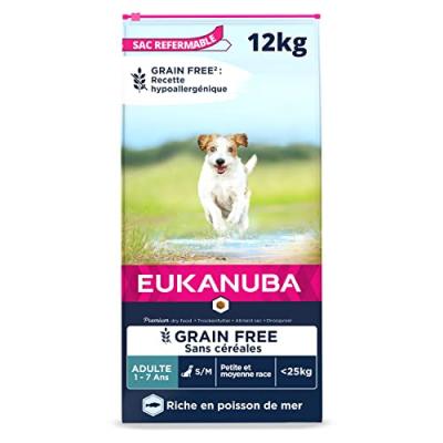 EUKANUBA  Grain Free Adult Small / Medium Breed avec du saumon - 12 kg