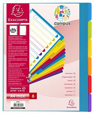 EXACOMPTA Intercalaires polypro - a4+ - 6 positions - campus - 