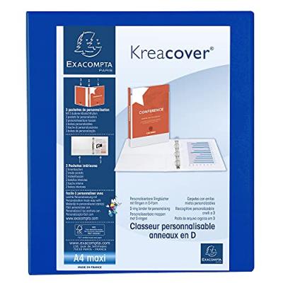 EXACOMPTA Classeur 4 Anneaux A4 Maxi Kreacover Diam&egrave;tre Anneaux 15mm - Bleu
