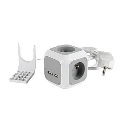 EXPERT LINE  487469 Bloc 4 Prises Forme Cube avec 2 Ports USB, Blanc