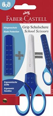 FABER CASTELL Faber-Castell Ciseaux Scolaire Grip Bout Rond Avec Prot&egrave;ge-Lame Bleu